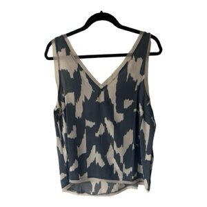 Halogen Light Blue and White Patterned Frayed Tank Top